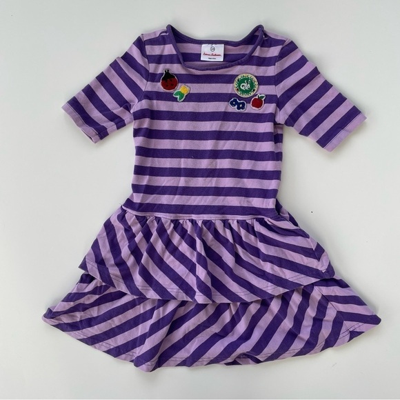 Hanna Andersson Girls Striped Purple Springtime Tiered Dress Size 120 Size 6-7 - Picture 1 of 7